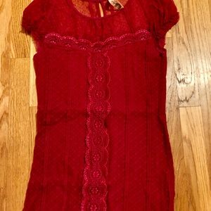 FREE PEOPLE DEEP PINK LACE TOP